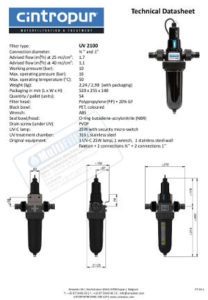 fichas técnicas filtros UV cintropur en